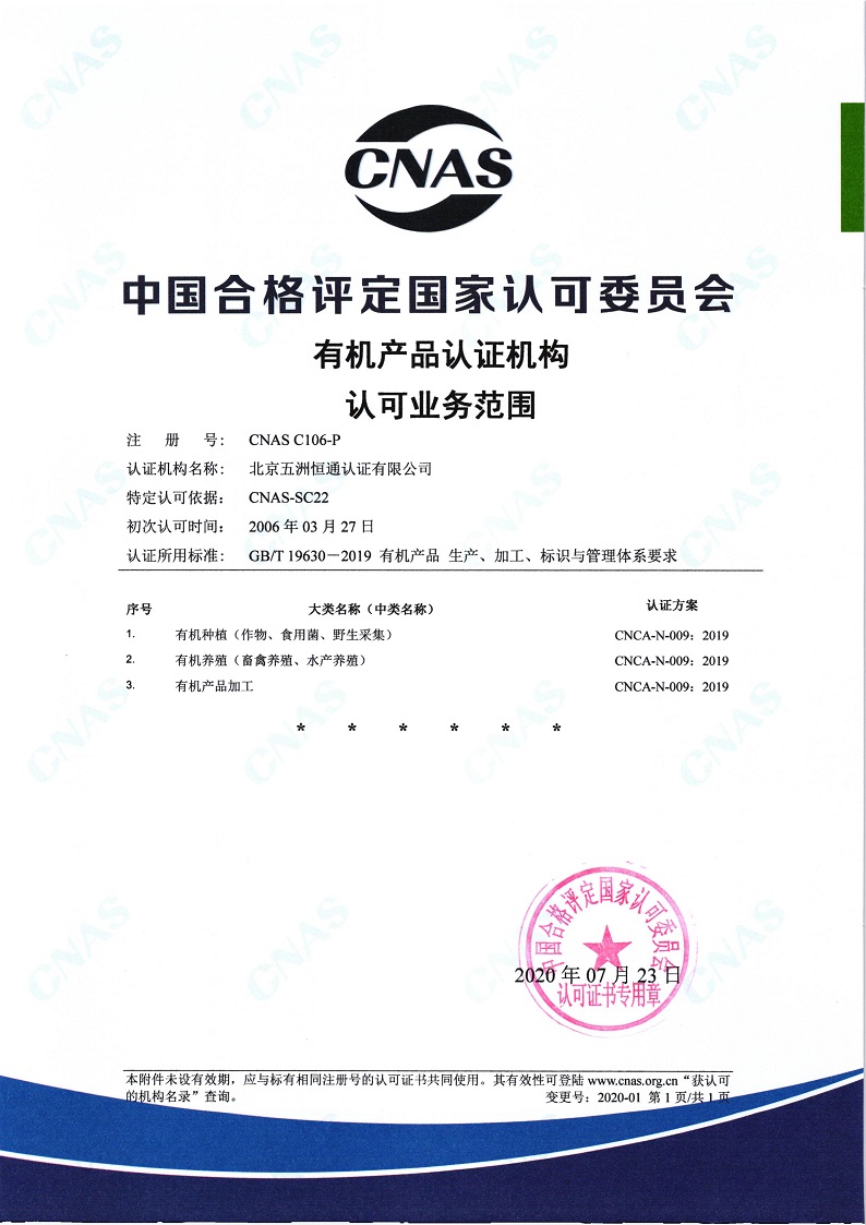 有機產(chǎn)品認(rèn)可證書