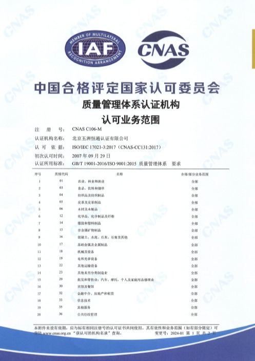 質(zhì)量管理體系認(rèn)可證書1